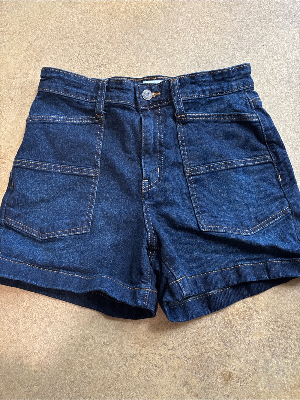 High-Rise Dark Blue Denim Utility Shorts - Women